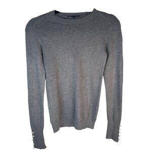 ZARA Small Knit Gray Long Sleeve Sweater With Pearl Button Cuffs